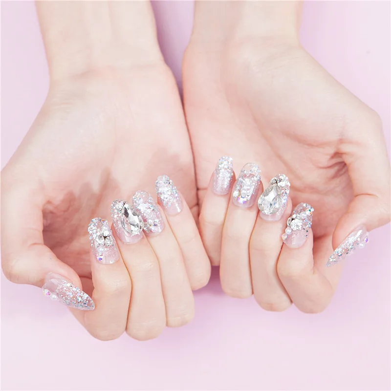 

Искусственные круглые накладные ногти, 24 шт., искусственные накладные ногти, декоративные патчи для ногтей, прозрачный Свадебный маникюр