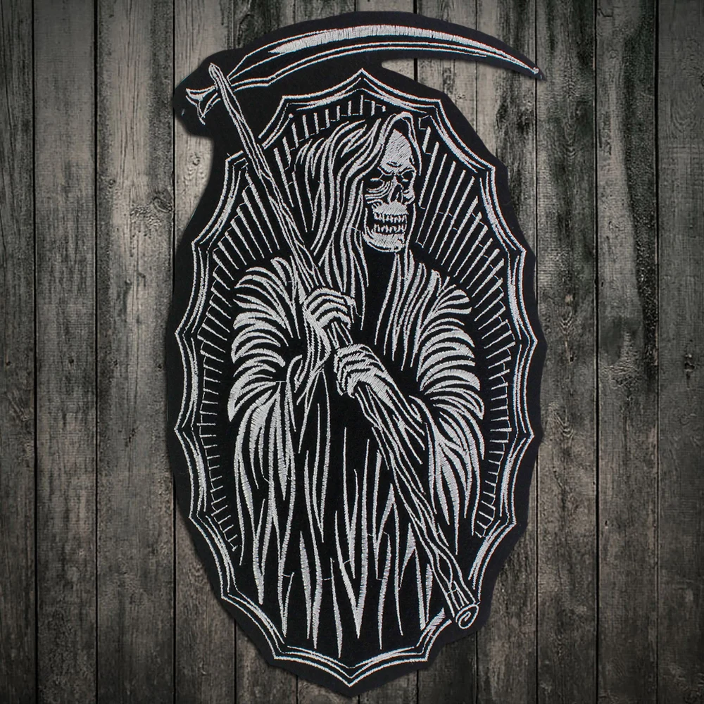 Нашивки с вышивкой черепа серпа для полной спины мотоциклетные байкерские