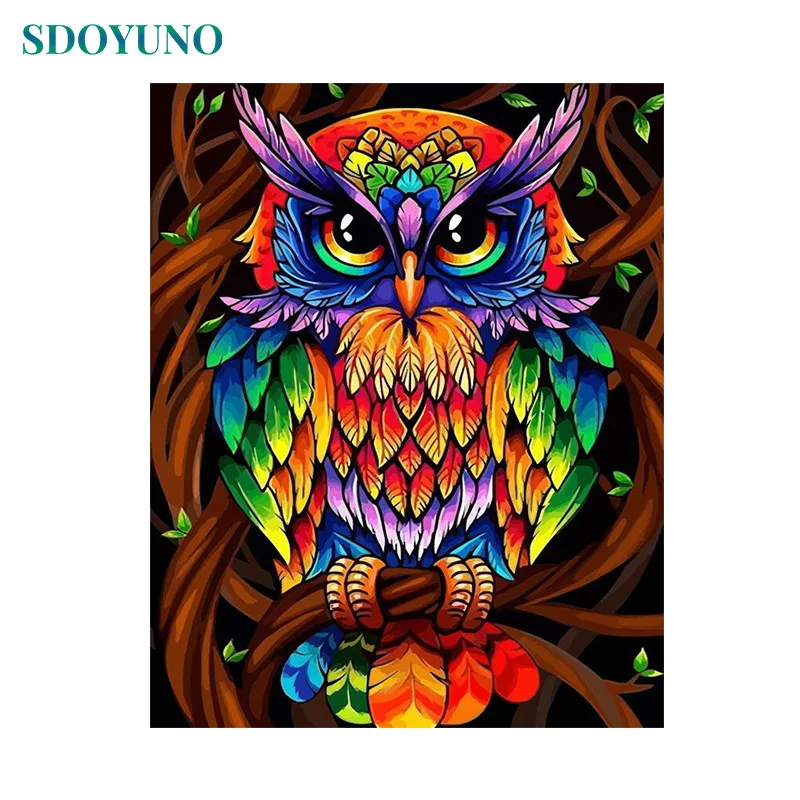 

SDOYUNO 60x75cm Painting By Numbers Colourful Owl DIY Frameless pictures by numbers On Canvas Wall Art For Home Decor Animals