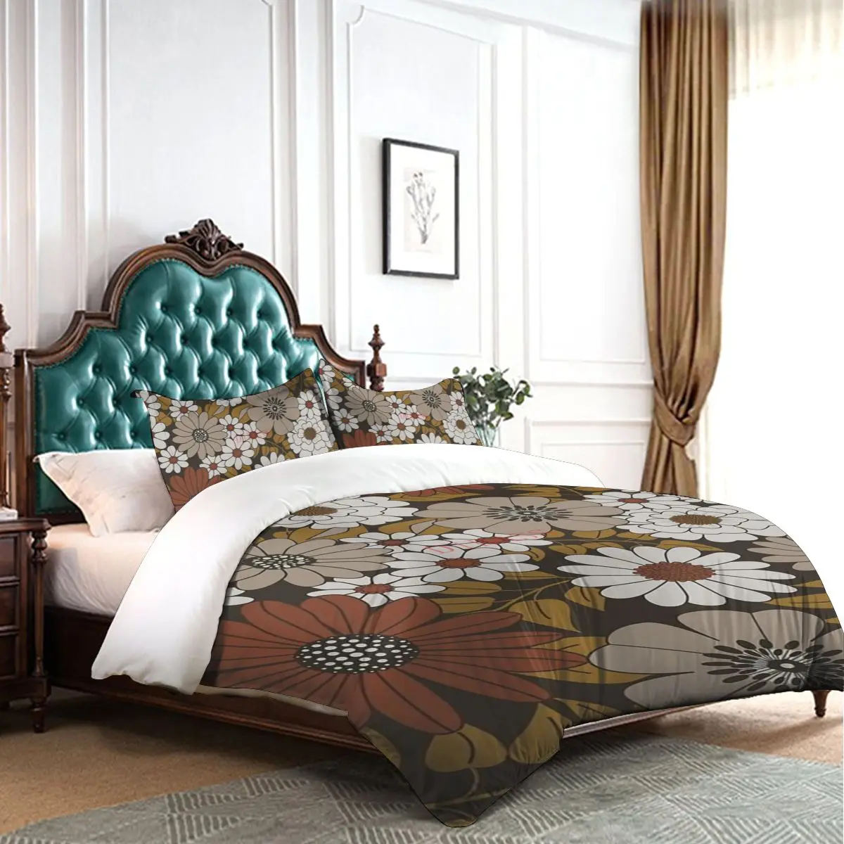 Комплект постельного белья в стиле ретро с 2 наволочками и пододеяльником -