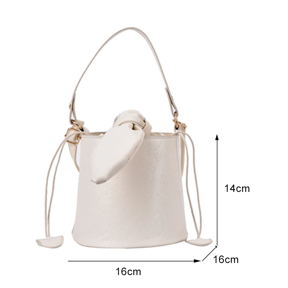 

Fashion Women PU Leather Bucket Bag Pure Color Cartoon Embossing Shoulder Crossbody Bags Casual Ladies Small Top-handle Handbags