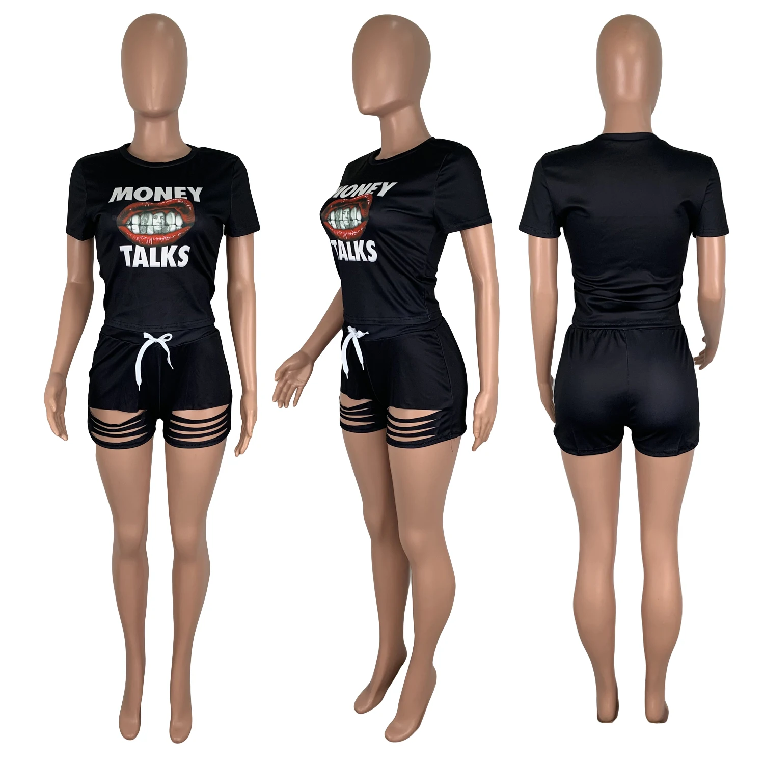 

Female Clothing Tracksuit Two Piece Outfit For Women Suit Set Sexy Crop Top Bodycon Short 2 Piece Set Summer T shirts Casual