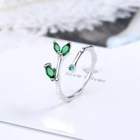 new fashion elegant simple style finger rings bamboo plant design green crystal zircon female opening ring band cute small gifts