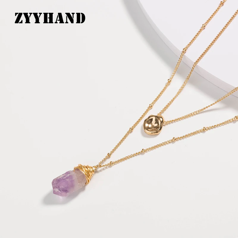 Женское золотое ожерелье с кулоном из натурального камня цепочка бусинами