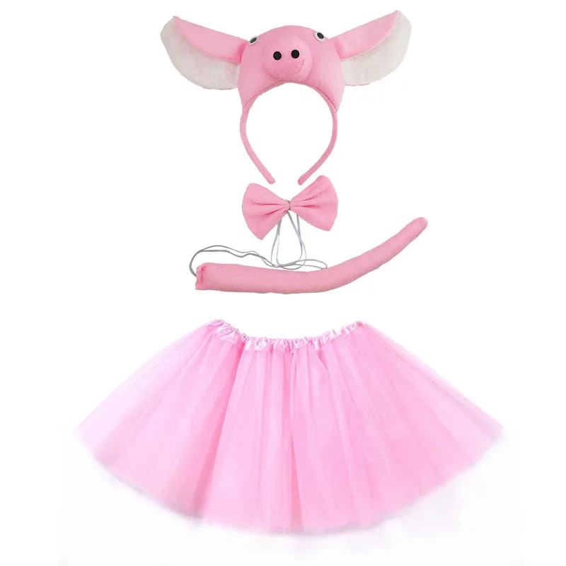 

Girl Pink Pig Cosplay Animal Ear Headband Tutu Skirt Set Kids Children Birthday Party Props Costume Gift Halloween Christmas