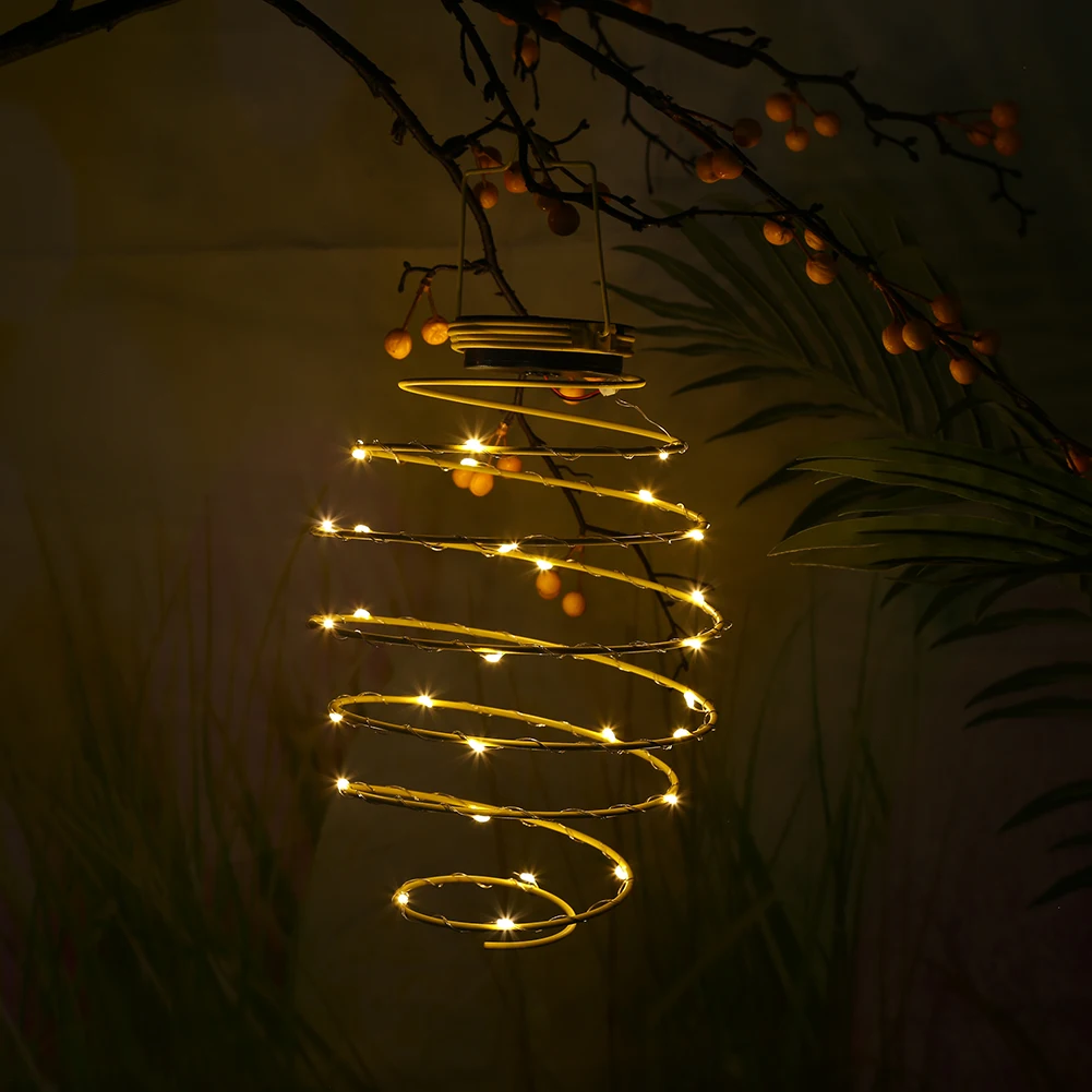

Solar Light LED Metal Wire Spring Light Spiral Lantern Hanging Solar Lamp Rotating Iron Lantern Outdoor Garden Decoration