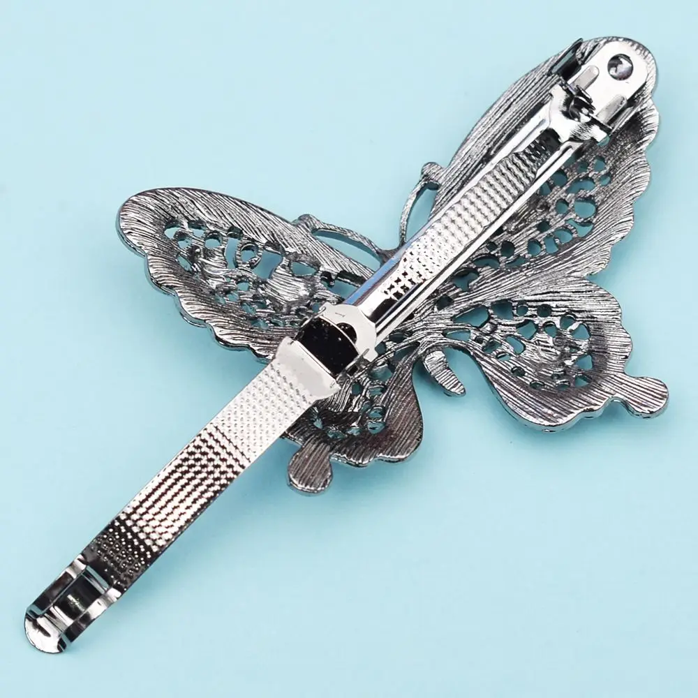 Удивительная Бабочка заколка для волос с украшением в виде синих кристаллов и