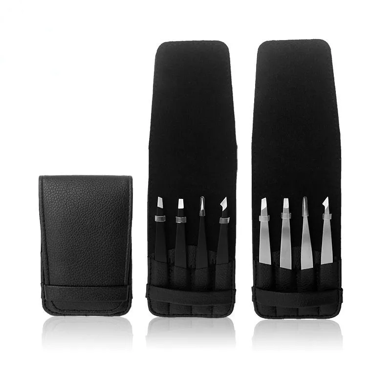

4 Pcs/Set 1.5mm Thicker Stainless Steel Eyebrow Tweezers Point /Slant /Flat Tip Hair Removal Makeup Tool with Bag
