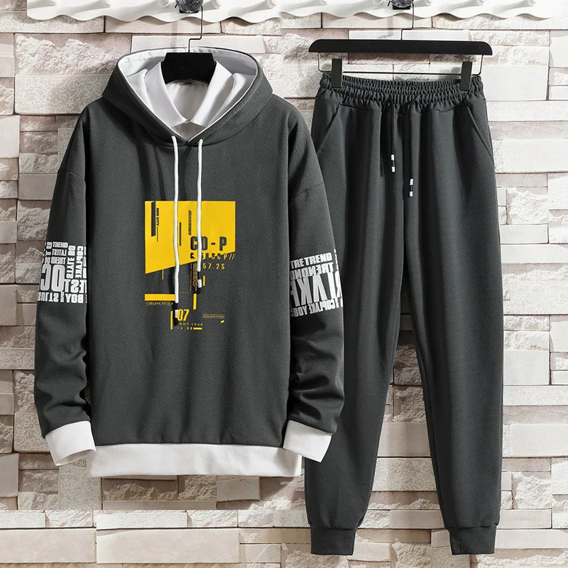 Hoodie Suit Men's Long-sleeved 2-piece Set Sweatshirt + Sweatpants Casual Pullover Suit Outdoor Sportswear Mens Joggers Set