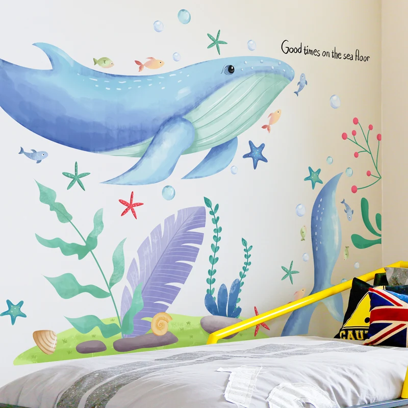 Романтическая Наклейка на стену с изображением океана голубого большого Кита