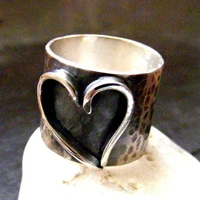new retro brown heart shaped womens big ring fashion metal mens couple ring accessories party jewelry gift size 5 11