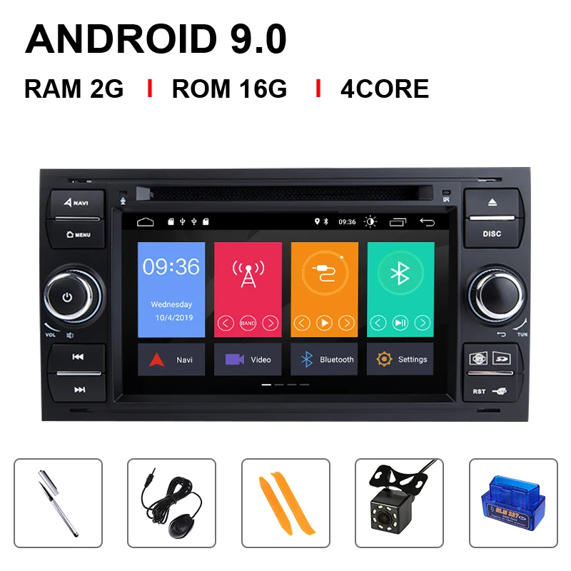 4 Core 16ROM OBD Cam Ips DSP 8 Core2 din Android 9 автомобильный Радио мультимедиа для Ford Focus 2 3 mk2 Mondeo 4 Kuga Fiesta Transit подключения S-MAXC-MAX 4G 64G - Цвет: 4 Core 16ROM OBD Cam