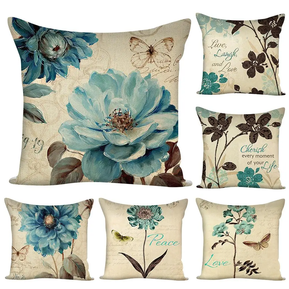 45x45 см художественные Цветочная льняная Подушка Чехол для подушки дом автомобиль