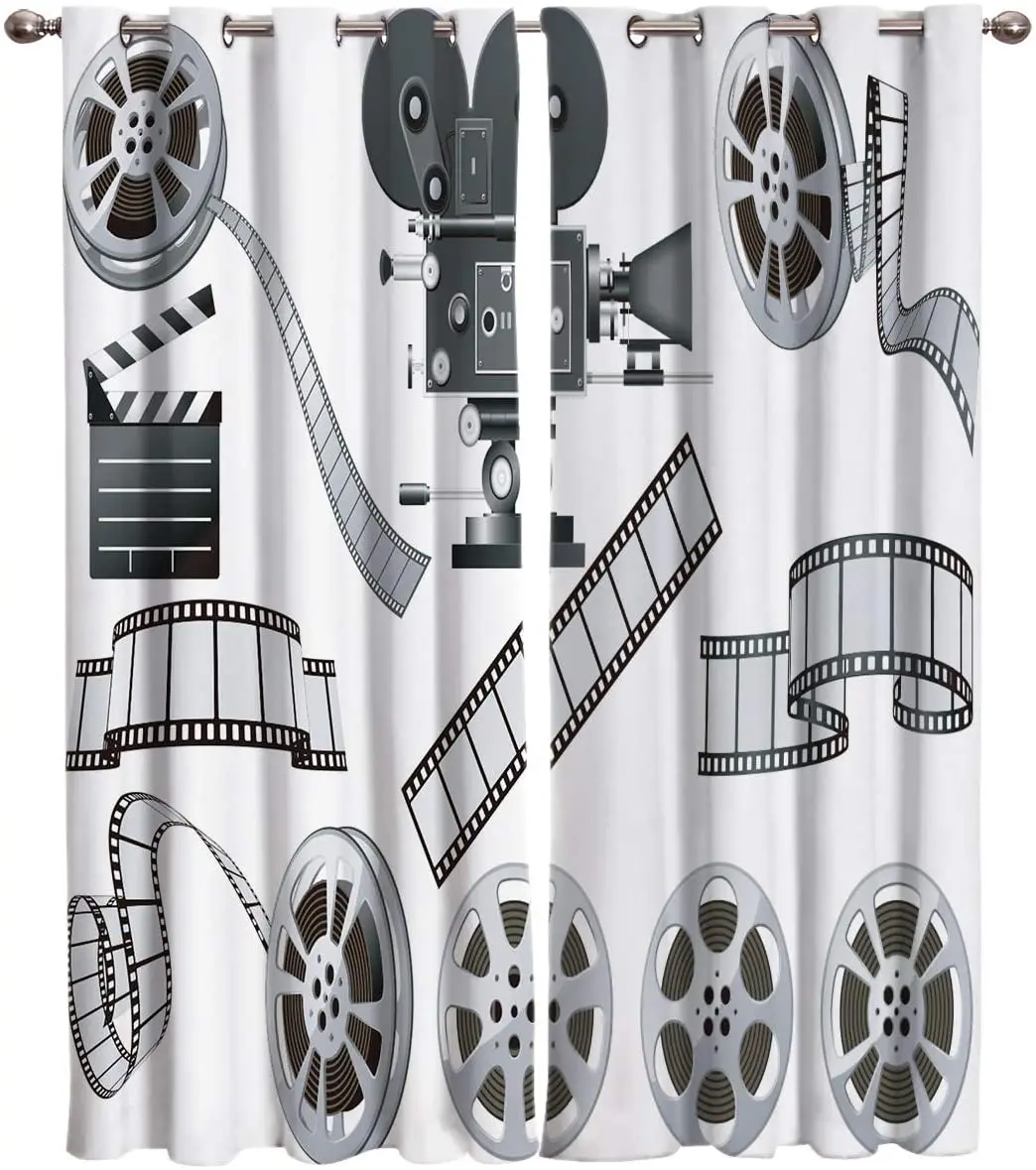 

Декоративные затемняющие шторы для гостиной, занавески для проекции фильмов в виде двух спален, с изображением кино, в масштабе серого