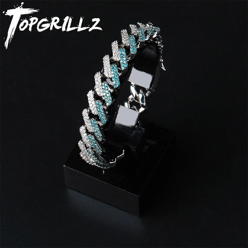 TOPGRILLZ 14 мм хип-хоп тяжелый кубинский браслет с кубинским звеном 7-9 дюймов синий Iced Out с инкрустацией AAA CZ Bling Rapper браслеты ювелирные изделия