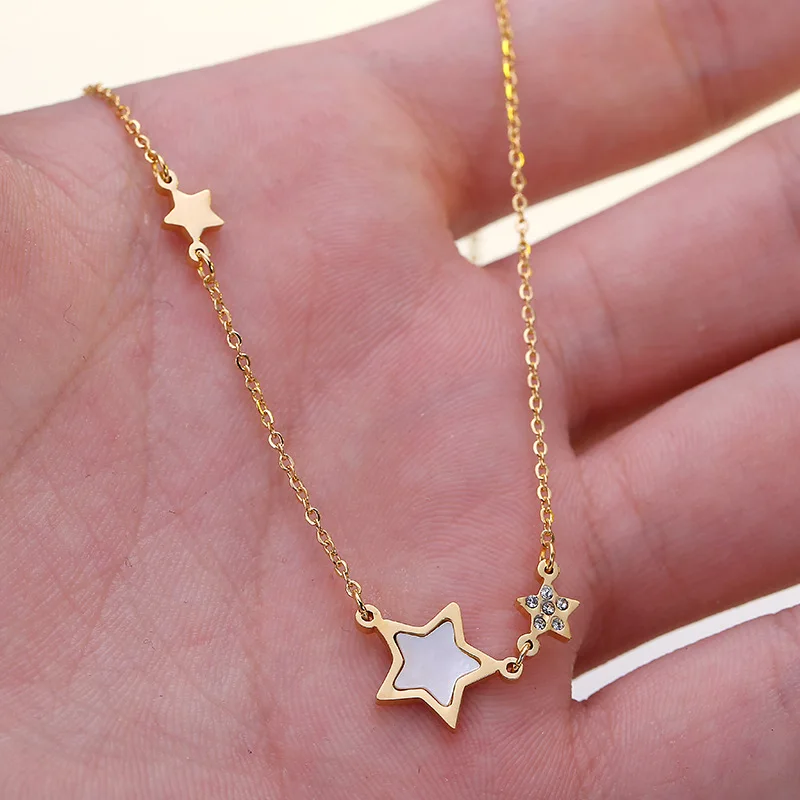 TSHOU177 Star Women's Titanium Steel Necklace Shell Inlay Clavicle Chain | Украшения и аксессуары