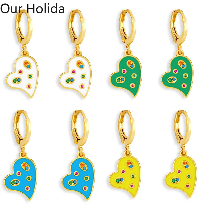 

Cheap Wholesale Luxury Jewelry Popular Heart-shaped Earrings Color Inlaid Zircon Earrings Love Earrings Party Gifts for Women