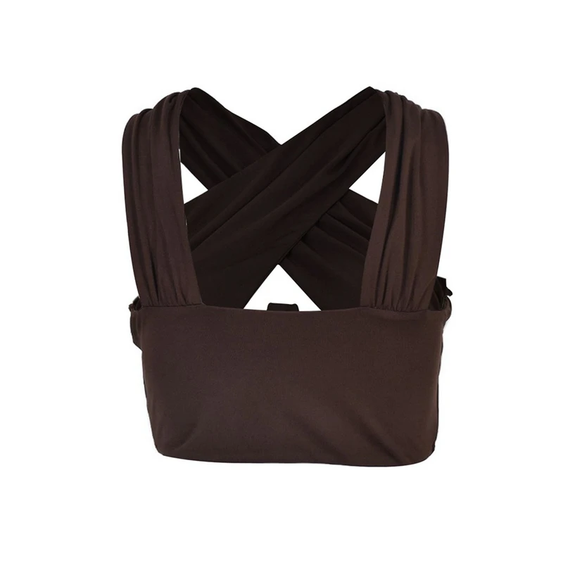 

SHUJIN Hollow Out Tank Top For Women Sexy Short Crop Tops Brown Crossover Black Clothes 2021 Fashion Summer Streetwear Outfits