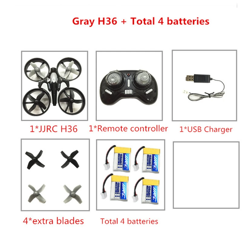 Gray 4 Радиоуправляемый вертолет JJRC H36 мини-Дрон 2,4 ГГц 6-Axis Gyro Безголовый режим один ключ возврата RC Квадрокоптер с дистанционным управлением VS JJRC H8 мини H20 Дрон - Цвет: Gray 4
