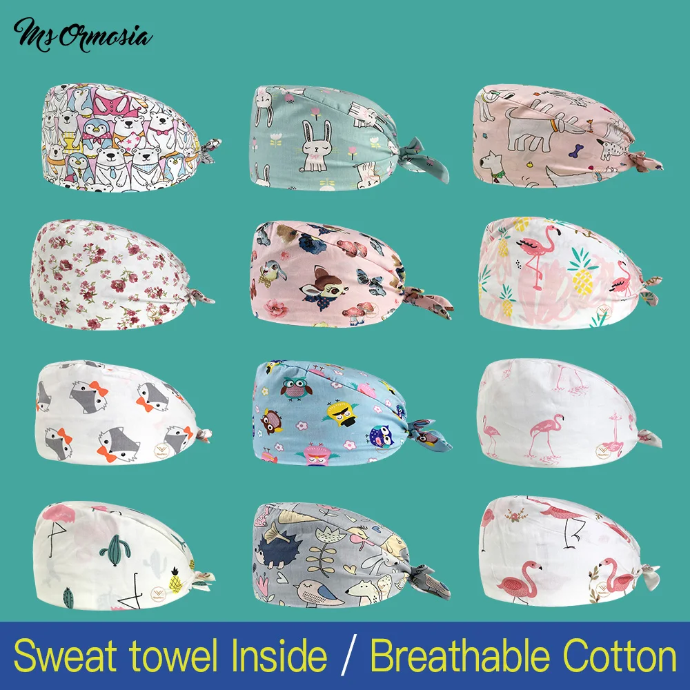 

Шапка хлопковая с мультяшным принтом, регулируемая, для салона красоты