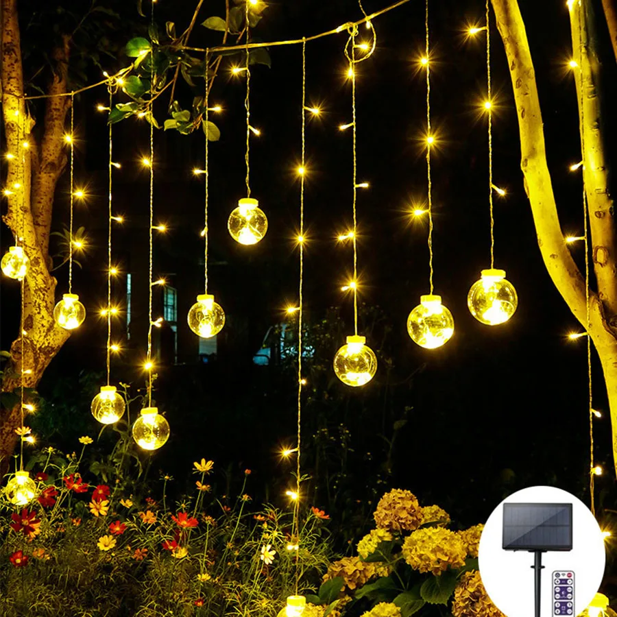 

3.5M LED Solar Powered Curtain Light Fairy String Light Waterproof Outdoor Garden Wedding Party Decor Wishing Ball Icicle Lights