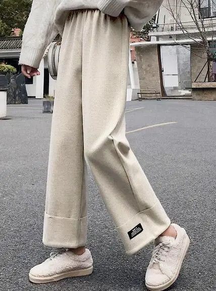 

New women's woolen wide-leg pants high-waist straight-leg loose casual pants