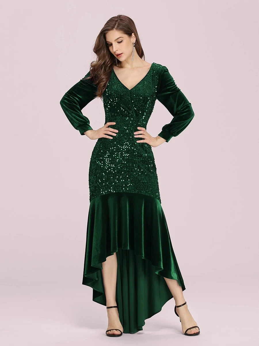 

Gorgeous Wholesale Sequin & Velvet High-Low Plus Size Party Dress