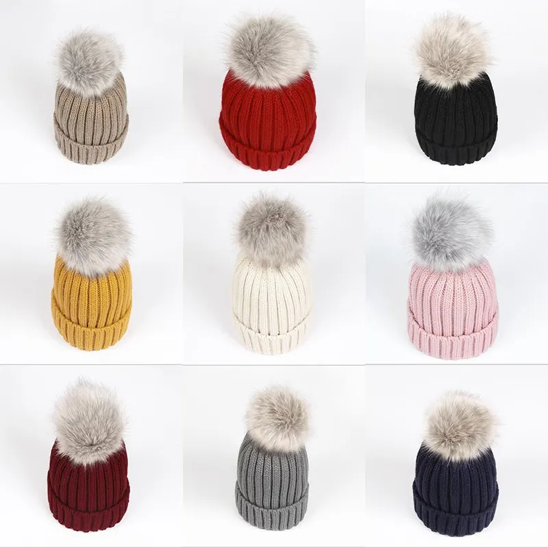 

Women Beanie Hat Ladies Faux Fur Winter Bobble Pom Ski Hat Knitted