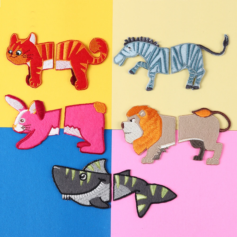 С рисунком животных в виде пасти акулы кроликов львы зебры тигры патчи пришить