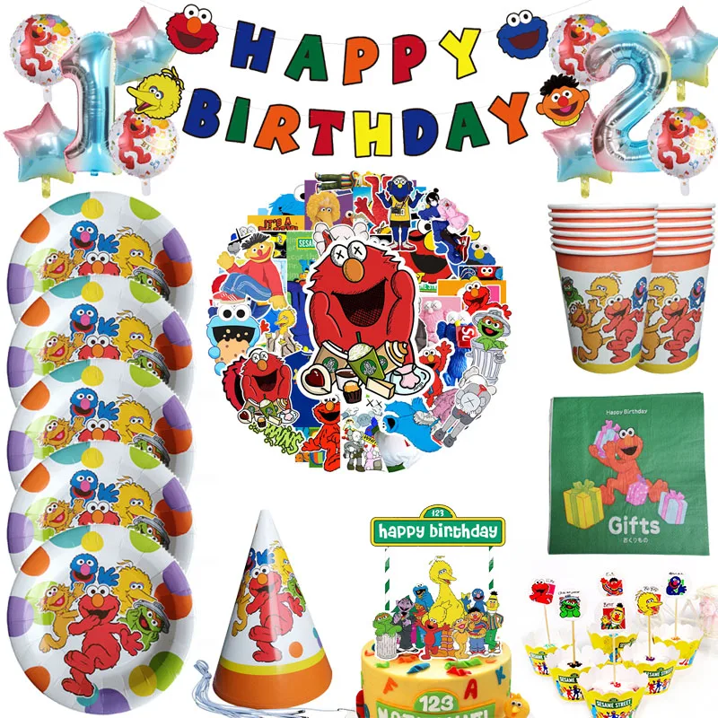 Sesame Street Birthday Party Decoration Tableware Set Paper Plates Cups Napkins Kids Decor Tablecloth Supplies | Дом и сад