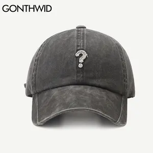 Бейсболка GONTHWID с вышивкой Вопрос, регулируемая, с эффектом потертости, в стиле Харадзюку, повседневная, однотонная, хлопковая, с изогнутым козырьком от солнца