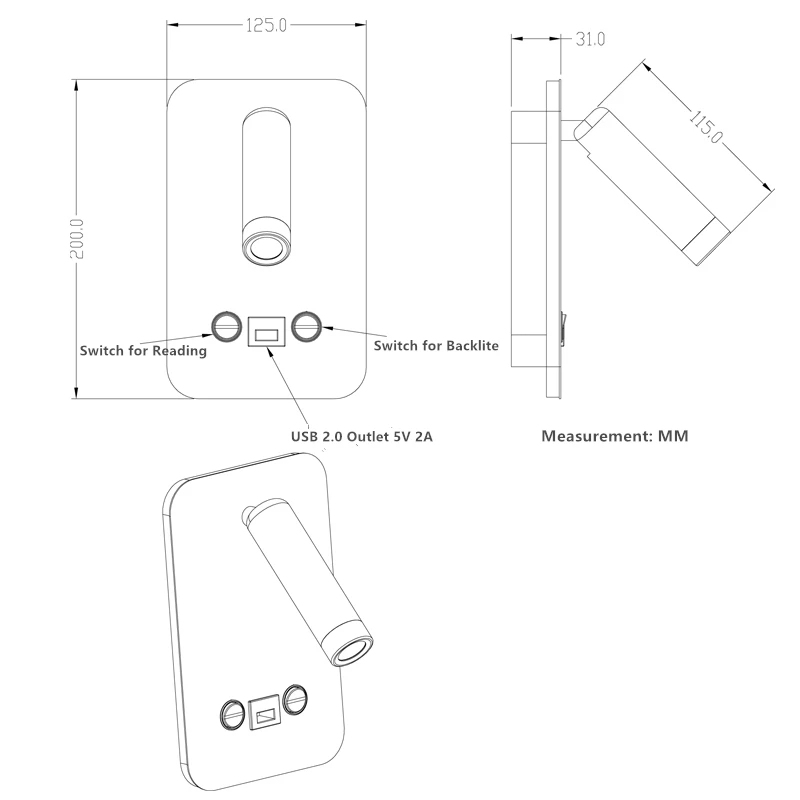 Topoch Настенные + лампы USB белый/черного цвета на каблуках высотой 5V 2A Зарядное
