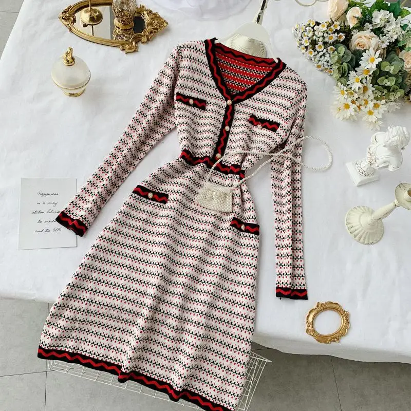 2019 Новое модное женское вязаное платье темпераментные платья-свитера | Женская