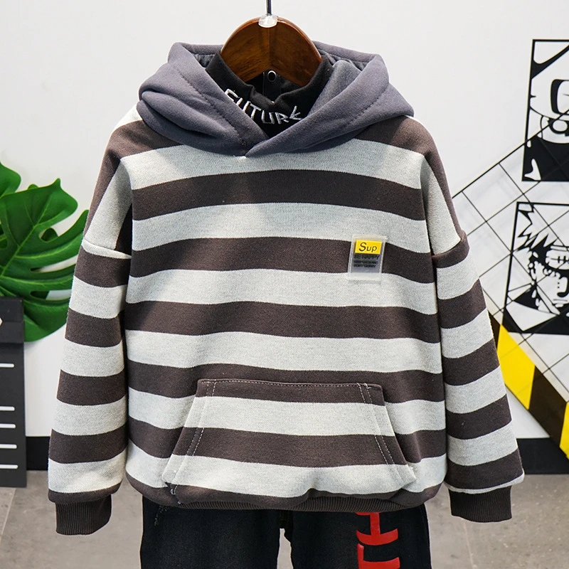 Зимний комплект одежды для маленьких мальчиков 2020 модная серая полосатая