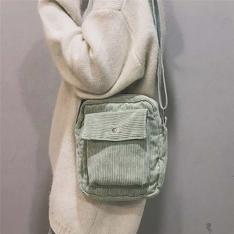

Hot Sale Winter Women Corduroy Flap Bag Female Canvas Zipper Shoulder & Crossbody Bag Preppy Style Money Bags For Girls