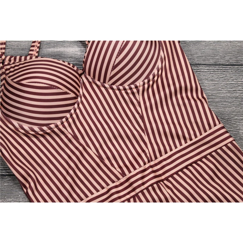 Женский слитный купальник пляжная одежда в полоску с открытой спиной для купания