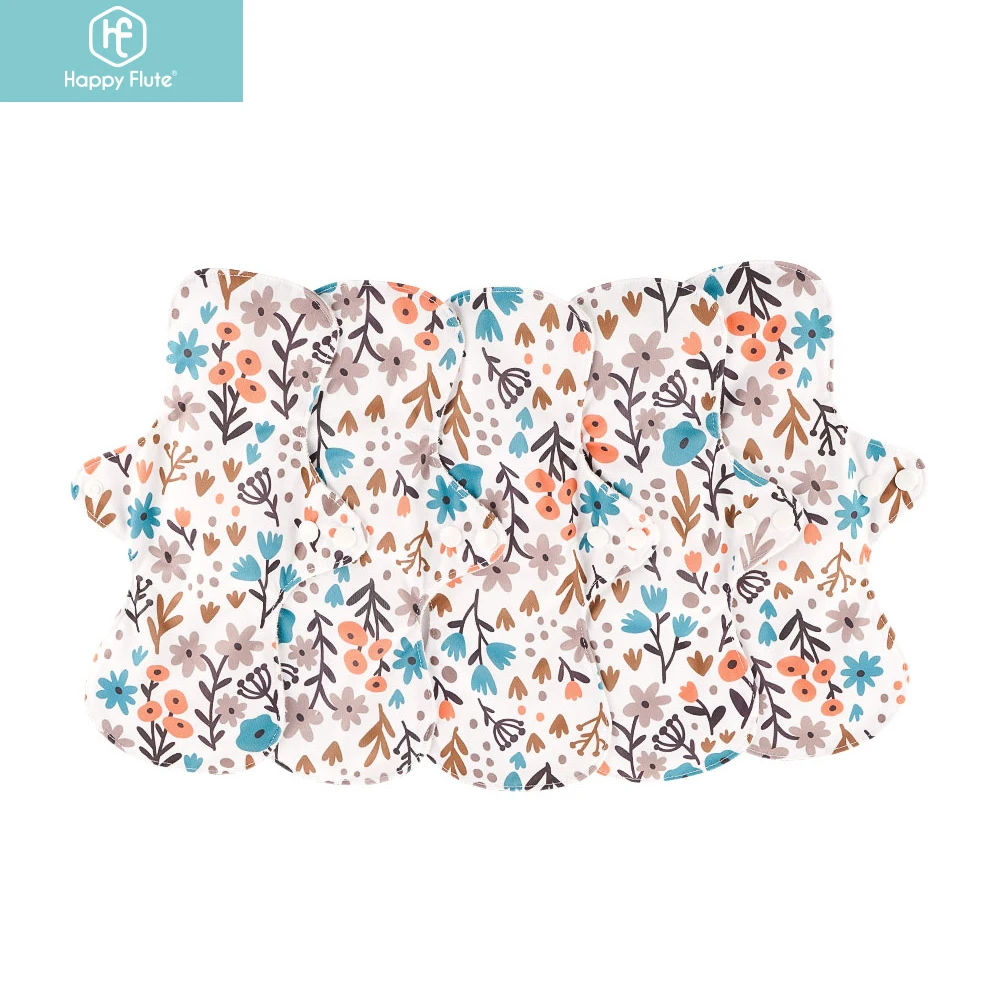 Happyflute-Juego de toallas sanitarias de bamb&uacute; org&aacute;nico, compresas de tela menstruales de flujo pesado, lavables, 5 unids/set-0