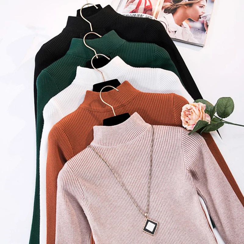 

2021 New Autumn winter Thin cashmere Knitted sweater female pullover Plus size turtleneck sweater women basic