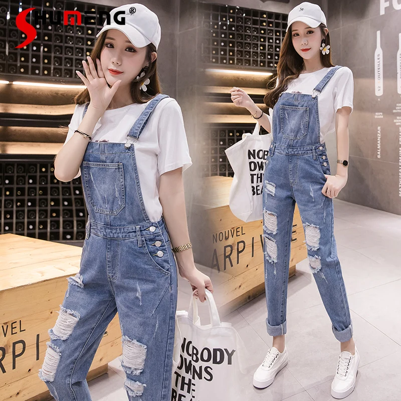 

2021 элегантные женские синие джинсы на подтяжках комбинезон женский для студента женские широкие брюки комбинезоны 2021 Новые повседневные К...