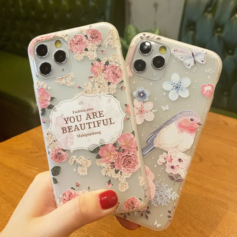 Чехлы для телефонов с 3D тиснением iPhone 11 Pro X XS Max XR 7 8 6s Plus мягкий Ультратонкий
