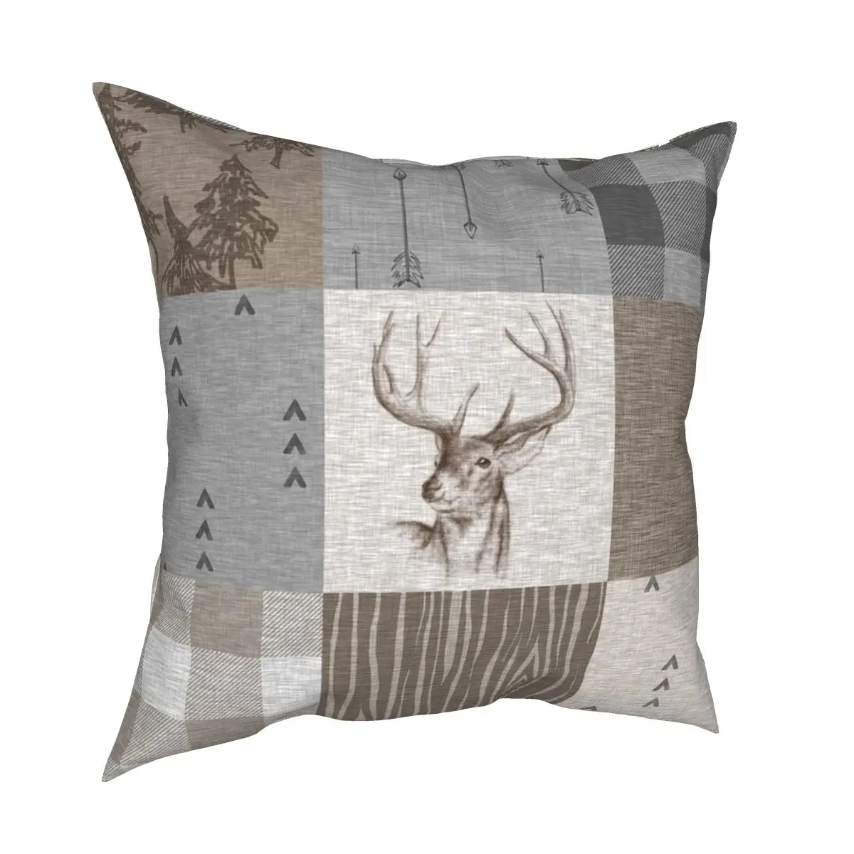 Олень в деревенском стиле нейтральных квадратная подушка чехол полиэстер