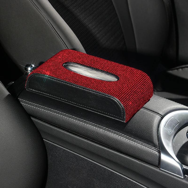 

Luxury Car Tissue Box Storage Towel Sets Bathroom Auto Room Towel Box Holder Leather Tissue Box Bling Car Accessories for Woman
