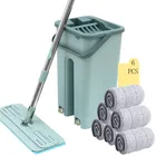 Прямая поставка, домашняя уборка, плоские Волшебные швабры, плоская Швабра для мытья пола с ведром, 6 шт. тканей