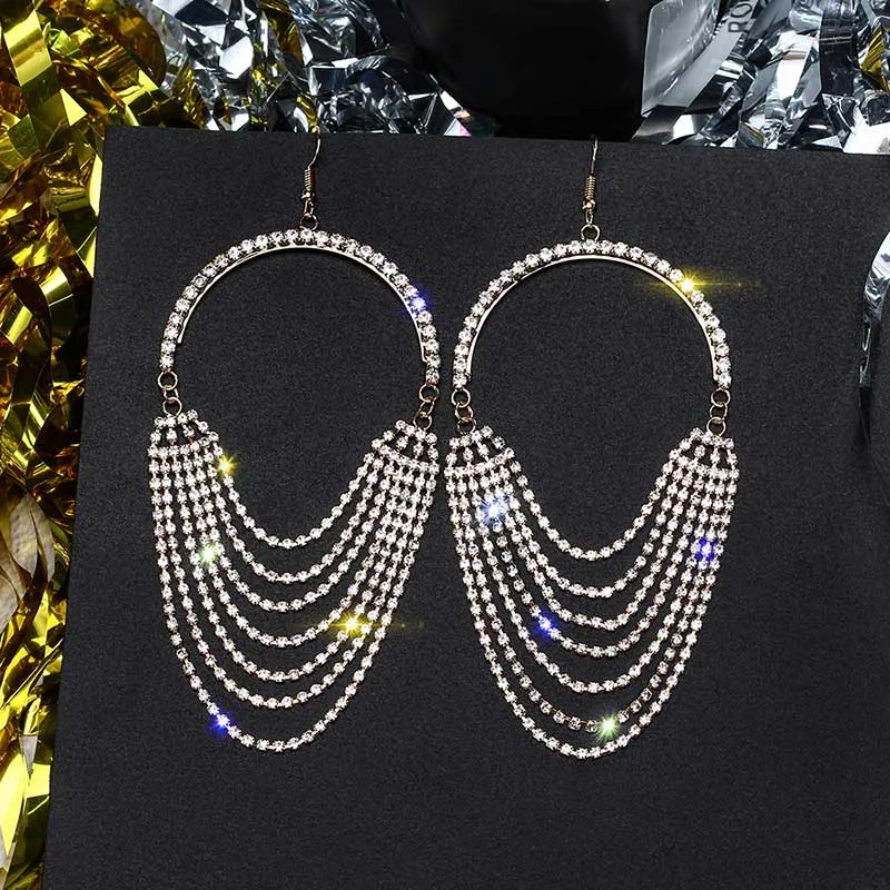 Европейские серьги-подвески длинные кисточки кристаллы большие серьги золотого