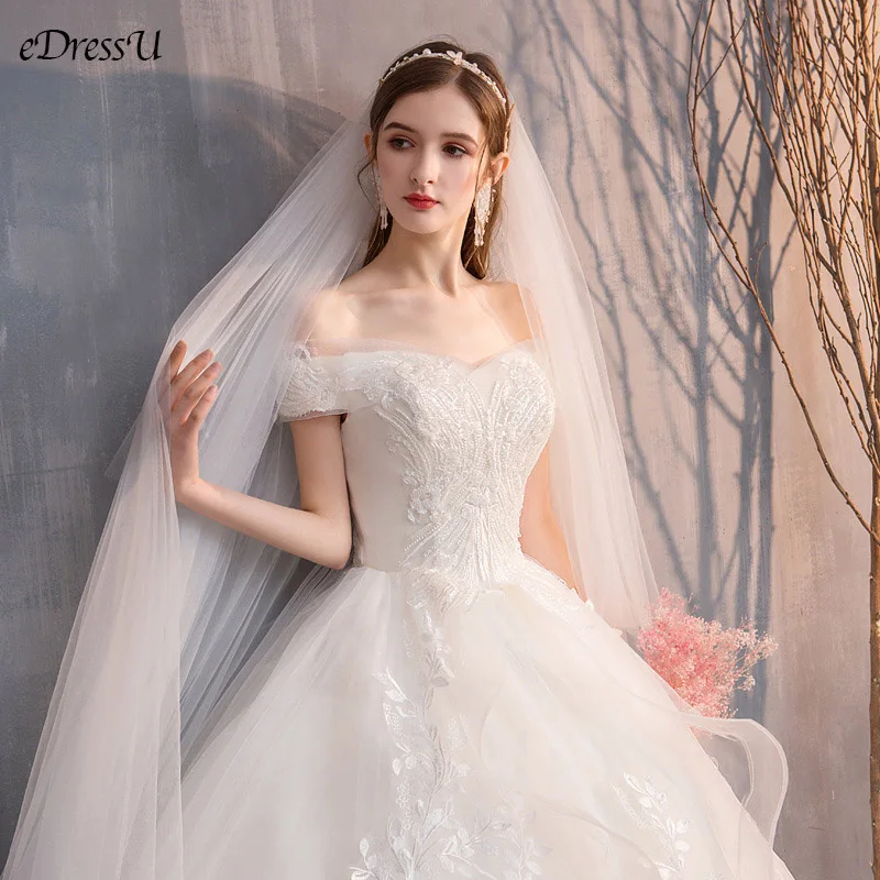 

Embordery Wedding Dress Elegant Corset Bridal Dress Boat Neck Backless Wedding Gown Lace up Dress Robe de Mairee OY-D912