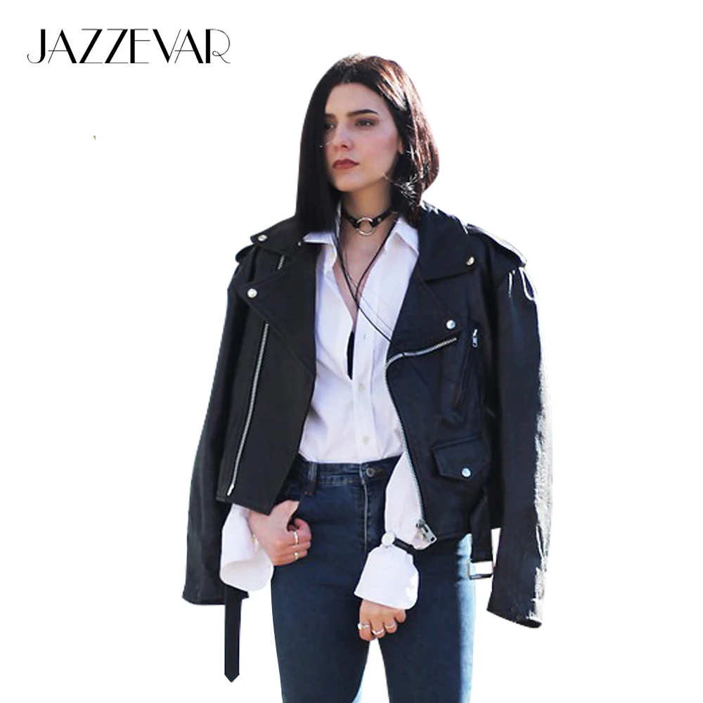 Jazzevar Новая кожаная куртка женская осенняя высокая мода уличная женская короткая моющаяся PU кожаная куртка на молнии яркие цвета новые женские Базовые Куртки
