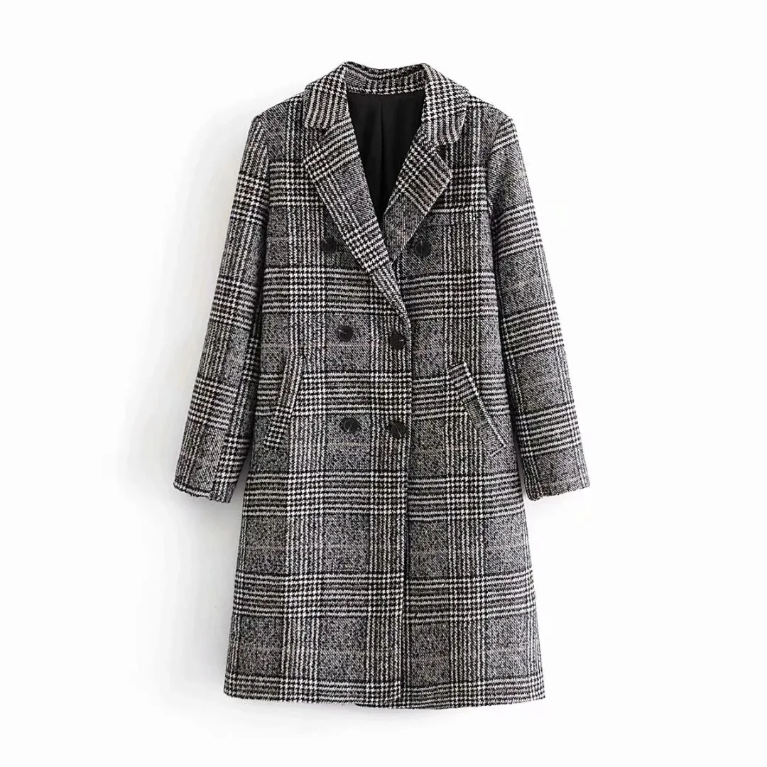 

Za 2021 women Houndstooth coat early autumn women's loose double-breasted lapel coat