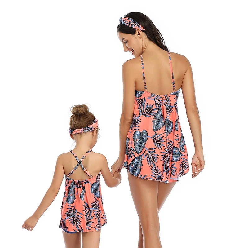 

New Parent-child Swimsuit Cover Belly Slimming Split Conservative Swimwear for Girl Daughter Mother Women Vacation Beachwear