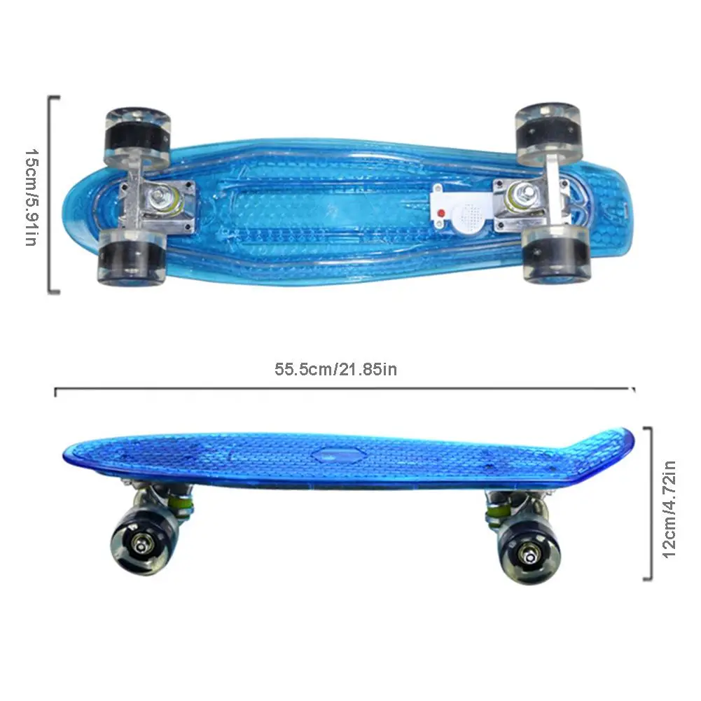 

22 Inch Kids Skateboard LED Flashing Four Wheels Skateboard Mini Sliding Cruiser Skateboard High Resilience PU Children Scooter