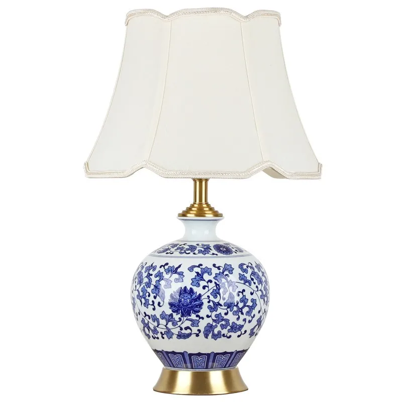 

Декоративная сине-Белая Керамическая Настольная лампа в китайском стиле для гостиной, спальни, гостиницы, LX102606